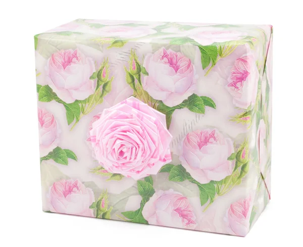 Geschenkbox mit Rosen — Stockfoto