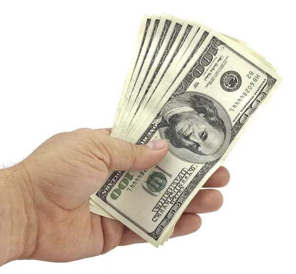 Hand holds the hundred-dollar bills — Stock Photo, Image