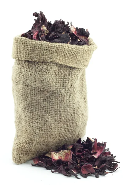 Dry tea bag in karkade — Stock Photo, Image