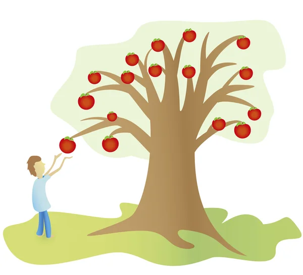 Dziecko zrywa jabłko — Wektor stockowy