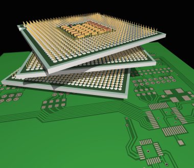 pcb üzerinde işlemciler.