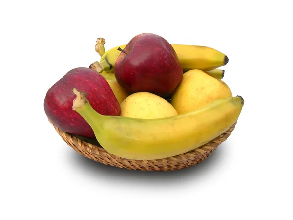 Červené a žluté jablka a banány. — Stock fotografie