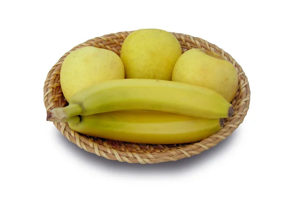 Plátanos y manzanas amarillas . — Foto de Stock