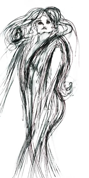 Illustrated hand drawn elegant woman — Stock Photo, Image