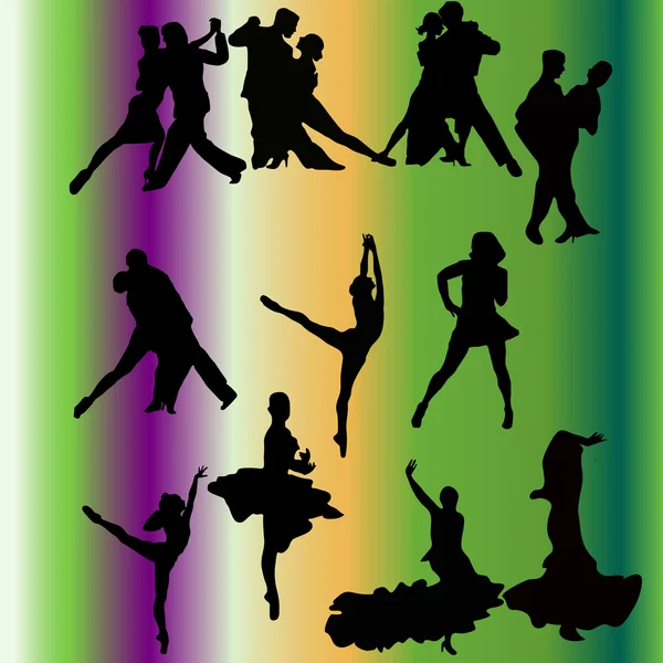Vector set of dancing silhouettes — Stock Vector