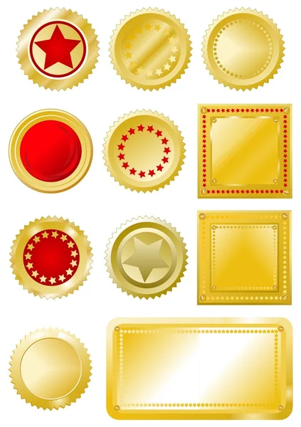 Sellos y etiquetas de color rojo dorado — Vector de stock