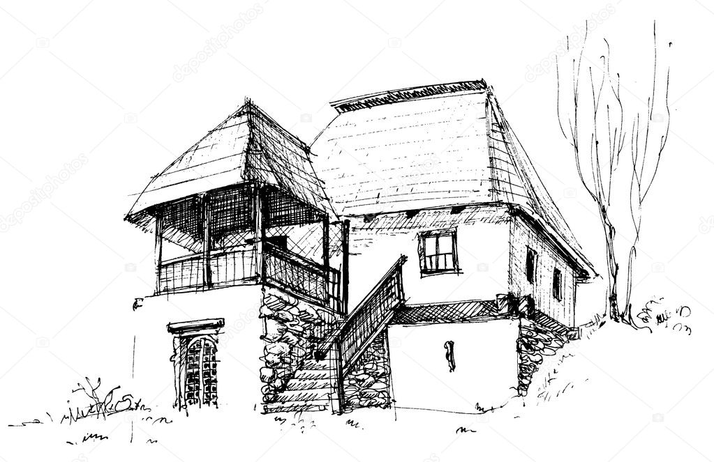 Old rural house sketch