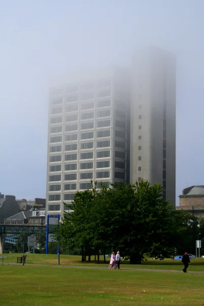 stock image Tower block building in morning mist