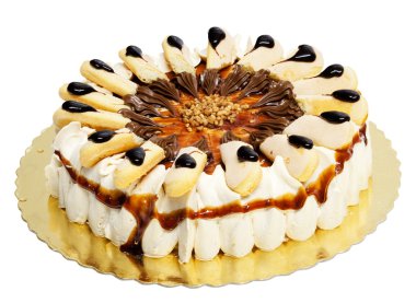 Cream cake with caramel and lady fingers clipart