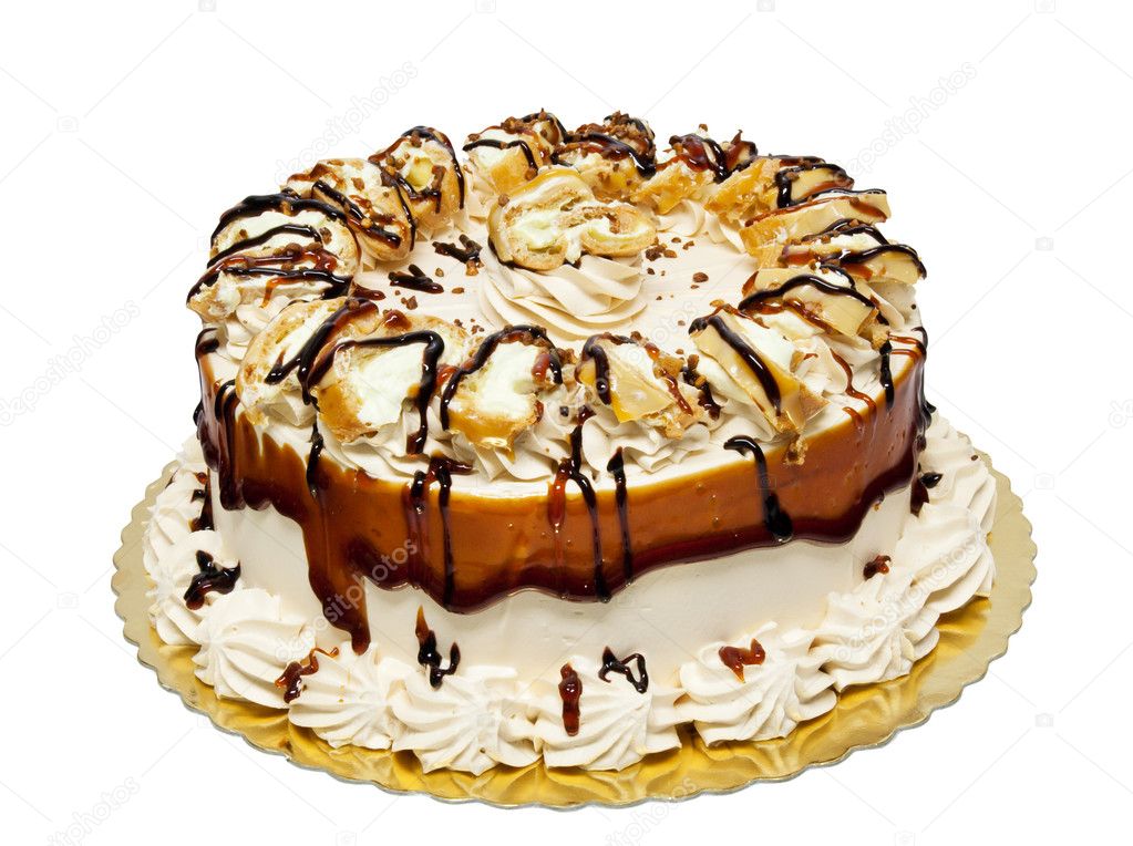 Cream cake with caramel and banana
