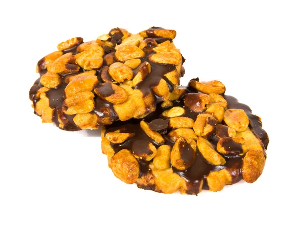Cookie / Biscuit met chocolade op wit wordt geïsoleerd — Stockfoto