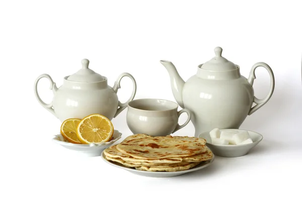 Set de té con pasteles planos Fotos De Stock Sin Royalties Gratis