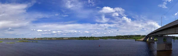 stock image Panorama of the river Sheksna at settlement Sheksna