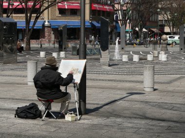 ressam ile sahne sokak şehir