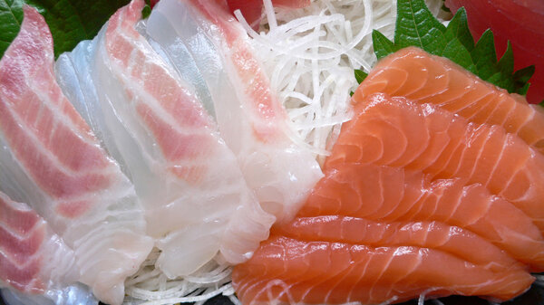 Served japanese raw fish sashimi