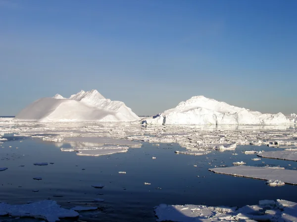 在南极洲附近的两个冰山 — 图库照片