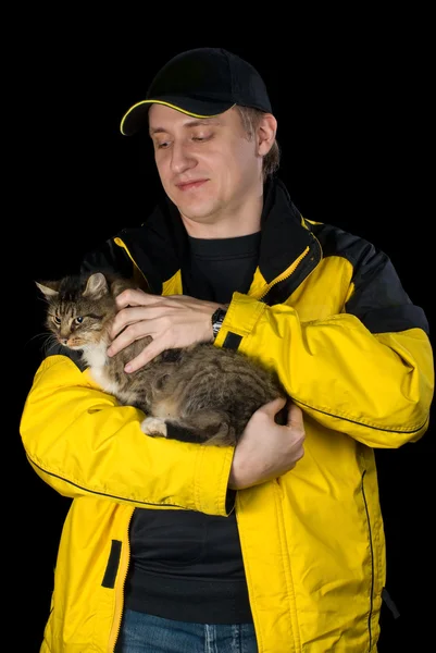 Mannen med sin älskade katt — Stockfoto