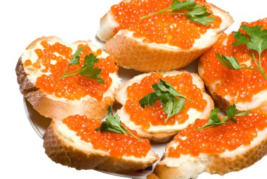 Sandwiches with red caviar. clipart