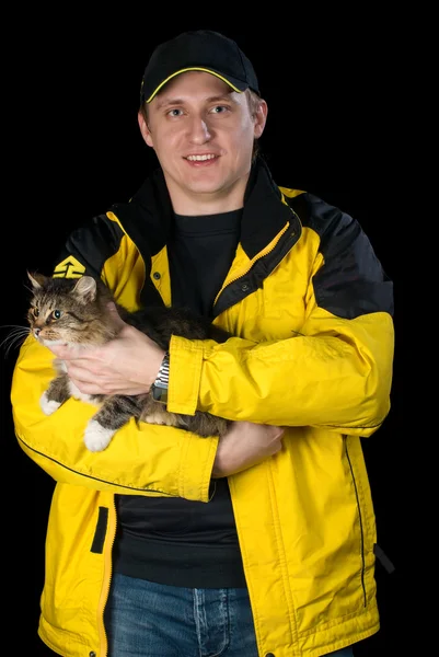 Homme avec son chat bien-aimé — Photo