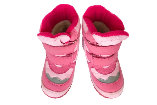 Теплые ботинки розового ребенка . — стоковое фото