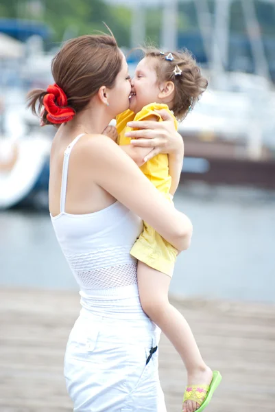 Mom and daughter in yacht club — Stock Photo, Image