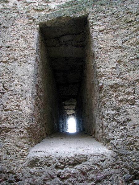 Loophole in the wall of the ancient turks fortress in Ukraine.