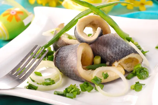 Herrings with chive for easter — Stock Photo, Image