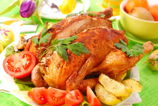 Roasted chicken stuffed with liver — Stock Photo, Image