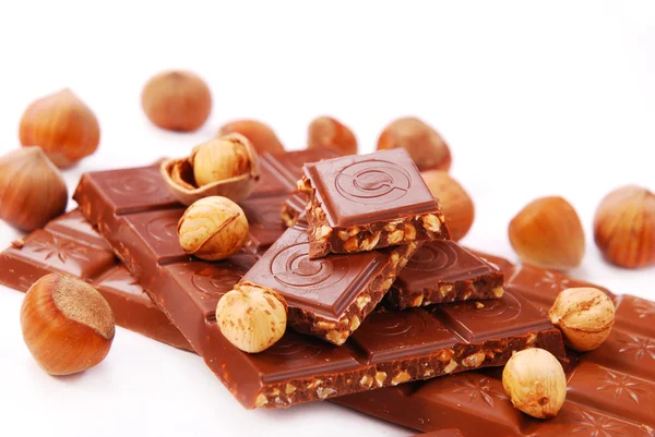 Chocolate bars with hazelnuts — Stock Photo, Image