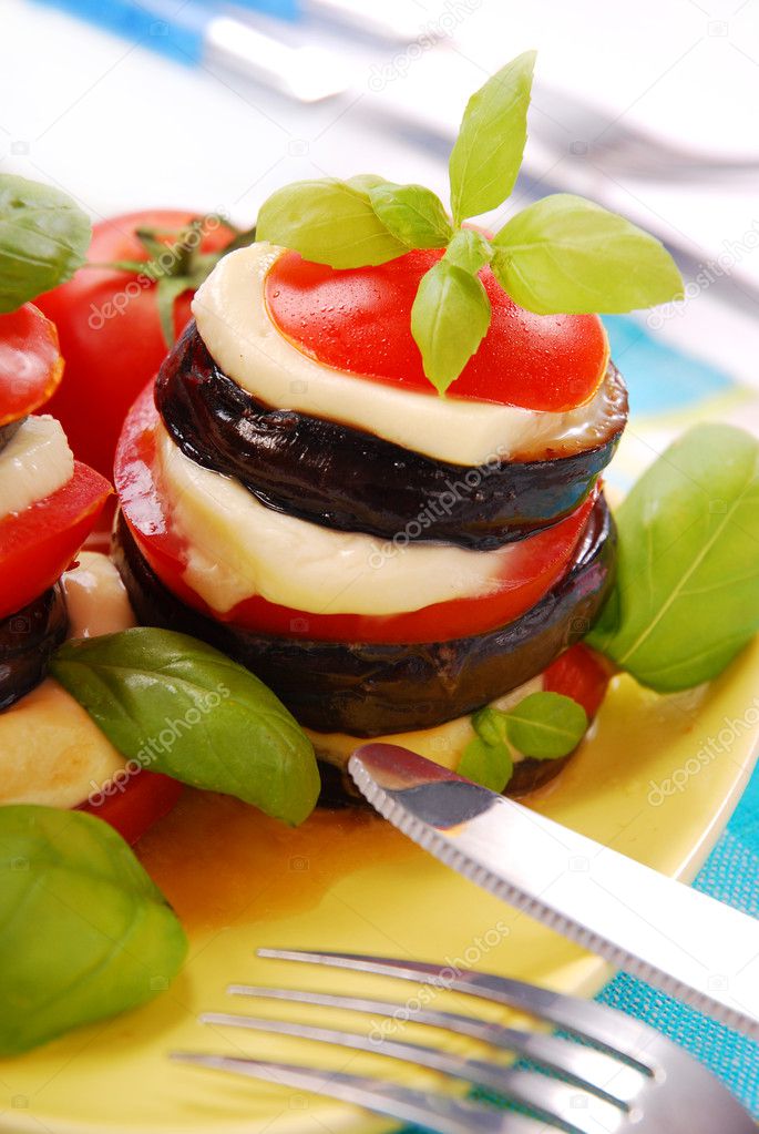 Grilled aubergine with tomato