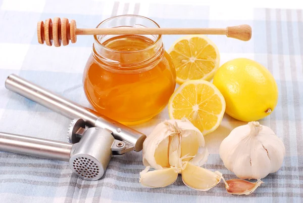 蜂蜜、レモン、ガーリック — ストック写真