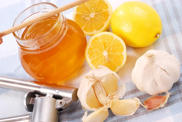 蜂蜜、 大蒜、 柠檬 — 图库照片