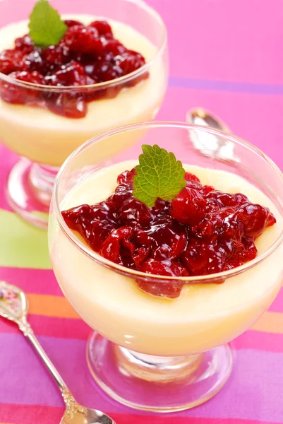 Dessert with cherry confiture — Stock Photo, Image