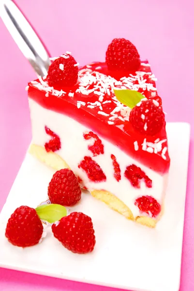 Cheese cake with jelly and raspberry — Stock Photo, Image