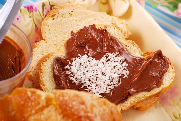 Sweet bun with chocolate cream — Stock Photo, Image