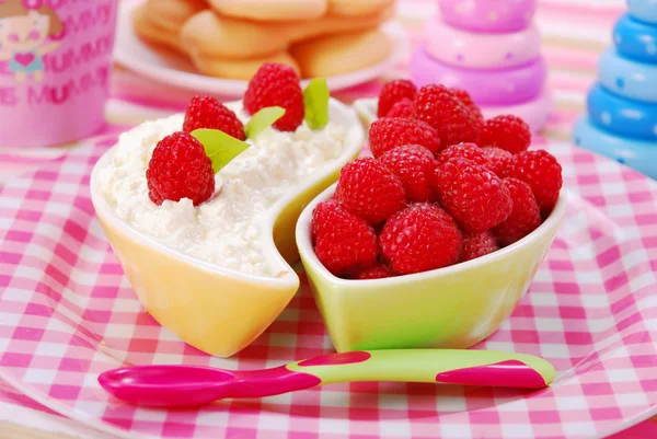 Cottage cheese with raspberry — Stock Photo, Image