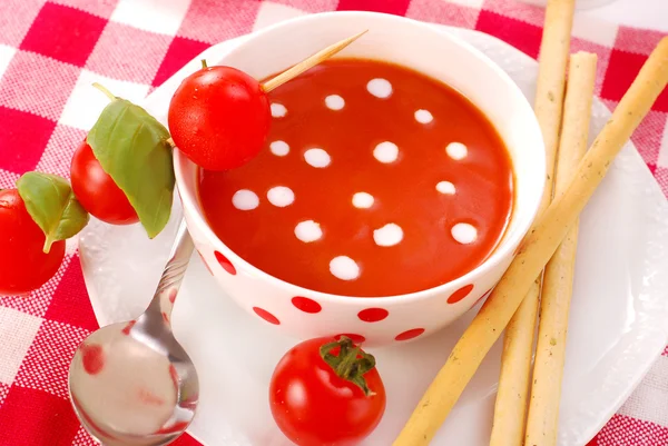 Tomato soup with cream drops Stock Photo