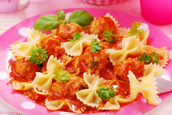 Ribbon pasta with meat balls Royalty Free Stock Images