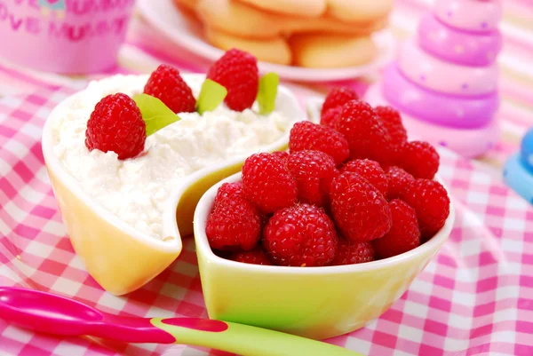 Cottage cheese with raspberry — Stock Photo, Image