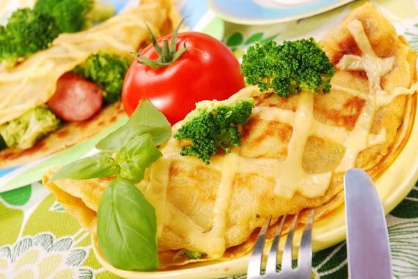 Pancake with broccoli — Stock Photo, Image
