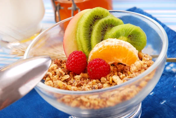 与水果作为饮食早餐麦片 免版税图库照片