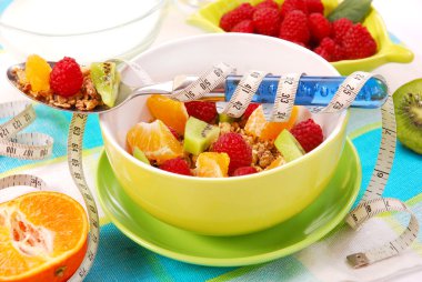 Muesli with fresh fruits as diet food clipart