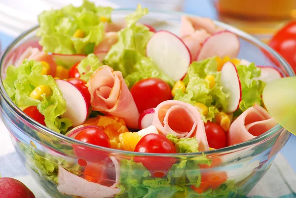Fresh salad with ham — Stock Photo, Image