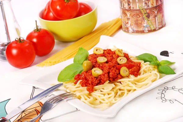 Spagetti paradicsomszósszal — Stock Fotó