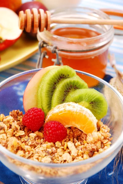 Μούσλι με φρούτα ως πρωινό διατροφή — Φωτογραφία Αρχείου