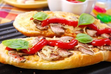Grilled baguette with mushrooms clipart