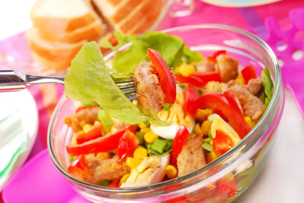 Fresh salad with meat and vegetables — Stock Photo, Image