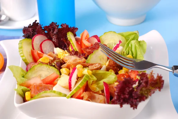 Frisk salat med fisk og skaldyr og grøntsager Royaltyfrie stock-fotos