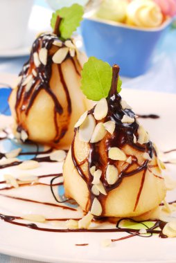 Pears with almonds and chocolate clipart