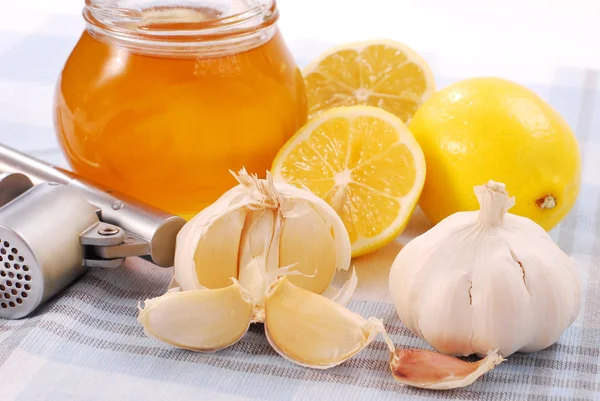 Honing, knoflook en citroen — Stockfoto